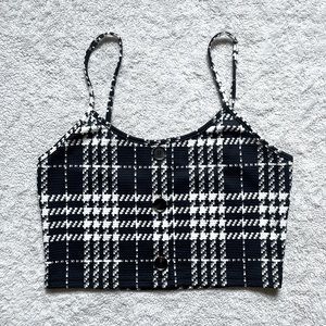 Shein Large Plaid Button Crop Top